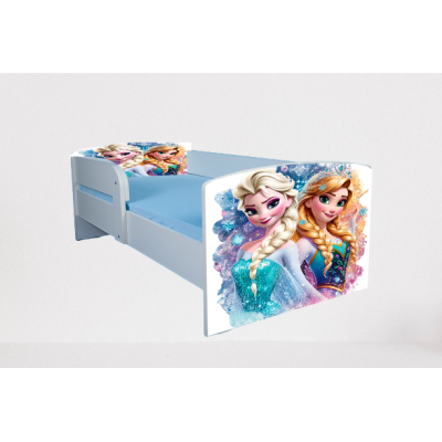 Pat Pentru 2-12 Ani Frozen Ana Si Elsa, Cu Protectie Si Saltea 160x80 Cm Inclusa Ptv4938