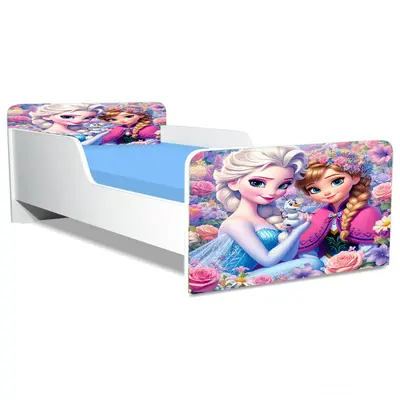 Pat Pentru Fete 2-16 Ani Frozen Flowers, Model Creativ Cu Saltea SafeNest 180x80 Cm Ptv5190