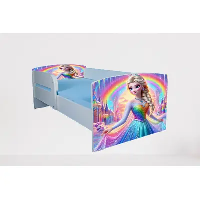 Pat Pentru Fete 2-16 Ani Frozen Rainbow, Cu Protectie Si Saltea SafeNest de 180x80 Cm Ptv4970