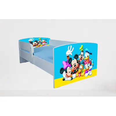 Patut pentru copii 2-6 ani Mickey Si Prietenii 3, cu protectie si saltea de 130x60 Cm Ptv4756