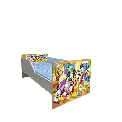 Pat Copii Mickey Si Prietenii Model Sleepy 2-6 ani Cu Saltea SafeNest 130x60 Cm  Ptv6071