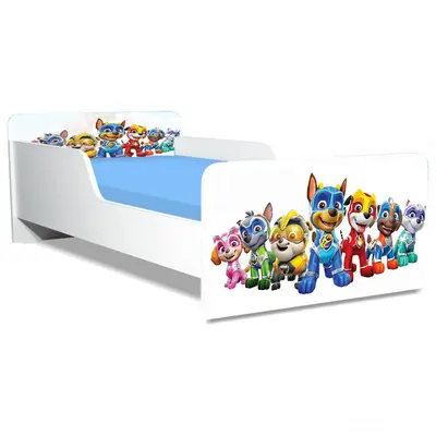 Pat Copii Paw Patrol White Model Creativ 2-16 ani Cu Saltea SafeNest 180x80 Cm Ptv5367