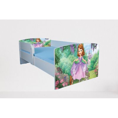 Pat pentru fetite 2-8 ani Sofia 1, Cu Protectie si saltea inclusa de 140x70 Cm Ptv4777