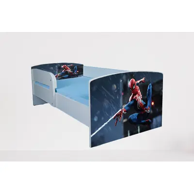 Pat pentru copii 2-16 ani Spiderman 6, Cu Protectie si saltea de 180x80 Cm Ptv4812