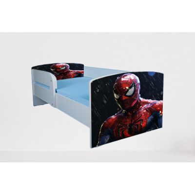 Pat pentru baieti 2-12 ani Spiderman 7, Cu Protectie si saltea de 160x80 Cm Ptv4823