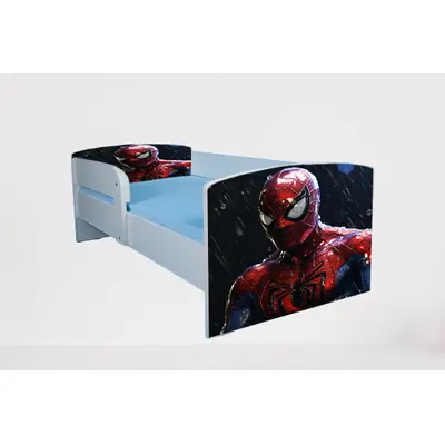 Pat pentru copii 2-16 ani Spiderman 7, Cu Protectie si saltea de 180x80 Cm inclusa Ptv4826