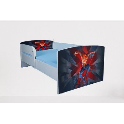 Pat pentru copii 2-12 ani Spiderman 8, Cu Protectie si saltea de 160x80 Cm Ptv4837