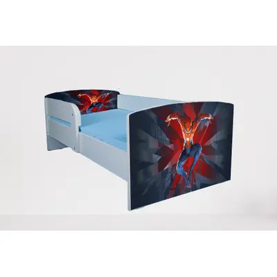 Pat pentru baieti 2-16 ani Spiderman 8, Cu Protectie si saltea de 180x80 Cm inclusa Ptv4840