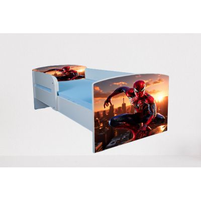 Pat pentru baieti 2-16 ani Spiderman 9, Cu Protectie si saltea de 180x80 Cm Ptv4854