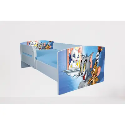 Pat pentru copii 2-16 ani Tom & Jerry 2, Cu Protectie si saltea de 180x80 Cm inclusa Ptv4868