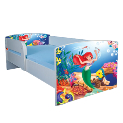 Pat Pentru Fete Cu Ariel, Cu Protectie, Salteaua Inclusa 140x70 Cm Ptv3709