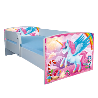 Pat pentru fetite 2-8 ani Little Poney, Cu Protectie si saltea de 140x70 Cm Ptv4063
