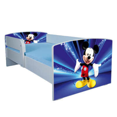 Pat pentru copii 2-12 ani Mickey, Cu Protectie si saltea de 160x80 Cm inclusa Ptv4033