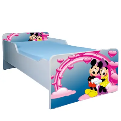 Pat Pentru Fete 2-16 Ani Mickey Si Minnie Cu Saltea SafeNest 180x80 Cm Ptv3658