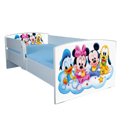 Pat copii 2-12 ani Mickey Si Prietenii, Cu Protectie si saltea de 160x80 Cm inclusa Ptv3999