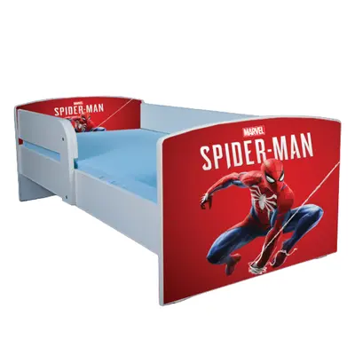 Pat pentru baieti 2-16 ani Spiderman 2, Cu Protectie si saltea de 180x80 Cm inclusa Ptv3850