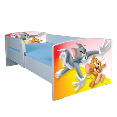 Pat pentru copii 2-16 ani Tom & Jerry, Cu Protectie si saltea de 180x80 Cm Ptv3886