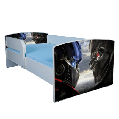 Pat baieti 2-12 ani Transformers, Cu Protectie si saltea de 160x80 Cm Ptv3869