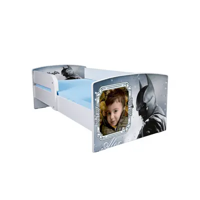 Pat pentru baieti 2-16 ani Personalizat Batman, Cu Protectie si saltea de 180x80 Cm inclusa Ptv4257