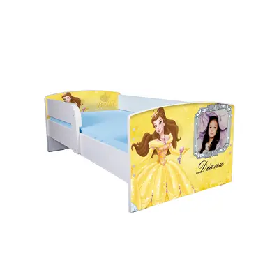 Pat fete 2-12 ani Personalizat Frumoasa Si Bestia, Cu Protectie si saltea de 160x80 Cm inclusa Ptv4276