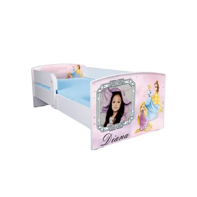 Pat fete 2-16 ani Personalizat Printesele Disney, Cu Protectie si saltea de 180x80 Cm Ptv4360
