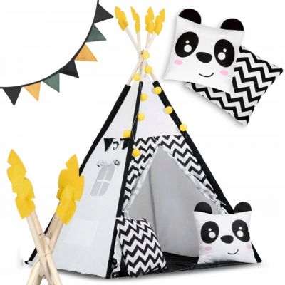 Cort de joaca pentru copii cu ghirlanda, lumini si 2 pernite nukido 120 x 120 x 160 cm - panda edeedi740025
