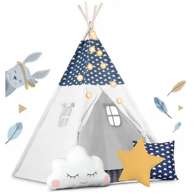 Cort de joaca pentru copii cu lumini si 3 pernite nukido 120 x 120 x 165 cm - bleumarin edeedi740424