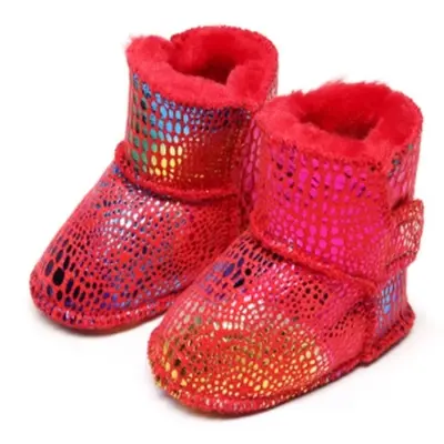Cizmulite pentru bebelusi, rosii, cu design stralucitor si blanita pufoasa chzh0306-15-ci1