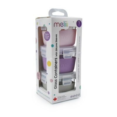 SET 3 RECIPIENTE STICLA 3 160ML CU HUSA ANTIDERAPANTA SILICON MELII ROZ MOV GRI VIVML16950