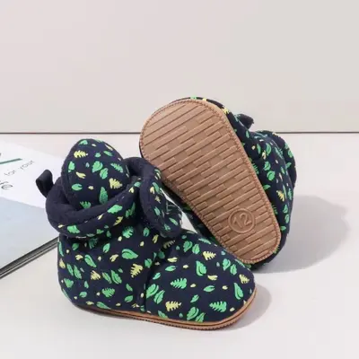 Cizmulite bleumarine cu imprimeu verde si galben ambmb4195-3-ci2