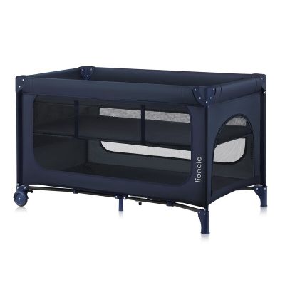 Patut pliant, Lionelo, Jasmin Easy Fold, Pana la 15 kg, Usor de pliat, Cu doua nivele, Cu saltea ergonomica T25, Cu intrare laterala cu fermoar, 2 roti cu frana, 120 x 60 cm, Conform cu EN 716, 0-36 luni, Albastru BYNLO-JASMIN_EASY_FOLD_BLUE_NAVY