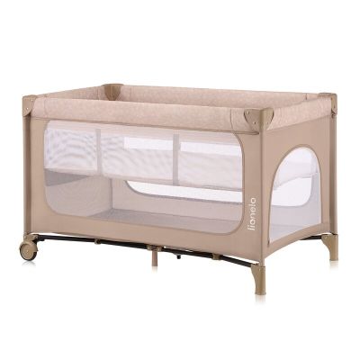 Patut pliant, Lionelo, Jasmin Easy Fold, Pana la 15 kg, Usor de pliat, Cu doua nivele, Cu saltea ergonomica T25, Cu intrare laterala cu fermoar, 2 roti cu frana, 120 x 60 cm, Conform cu EN 716, 0-36 luni, Bej BYNLO-JASMIN_EASY_FOLD_BEIGE_SAND