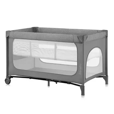 Patut pliant, Lionelo, Jasmin Easy Fold, Pana la 15 kg, Usor de pliat, Cu doua nivele, Cu saltea ergonomica T25, Cu intrare laterala cu fermoar, 2 roti cu frana, 120 x 60 cm, Conform cu EN 716, 0-36 luni, Gri BYNLO-JASMIN_EASY_FOLD_GREY_STONE