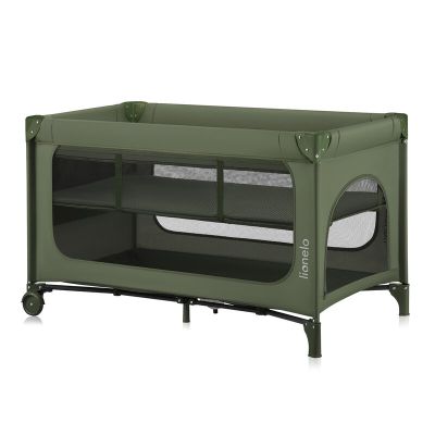Patut pliant, Lionelo, Jasmin Easy Fold, Pana la 15 kg, Usor de pliat, Cu doua nivele, Cu saltea ergonomica T25, Cu intrare laterala cu fermoar, 2 roti cu frana, 120 x 60 cm, Conform cu EN 716, 0-36 luni, Verde BYNLO-JASMIN_EASY_FOLD_GREEN_OLIVE