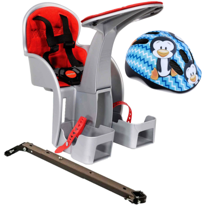 Scaun bicicleta copii SafeFront Clasic, Pozitie montare Centru, 15 Kg si si Casca Protectie XS 44-48 Penguin WeeRide WR09SKPG BBJWR09SKPG_Gri/Rosu