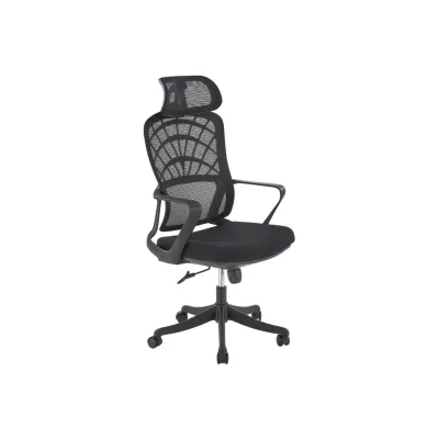 Scaun birou egonomic HM Vesuvio, mesh, mecanism balans, baza polipropilena, suport lombar, tetiera ajustabila,120 kg, negru DRM10386