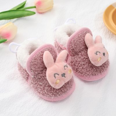 Botosei bebelusi roz, cu design iepuras si material pufos chtd001-1-ci6