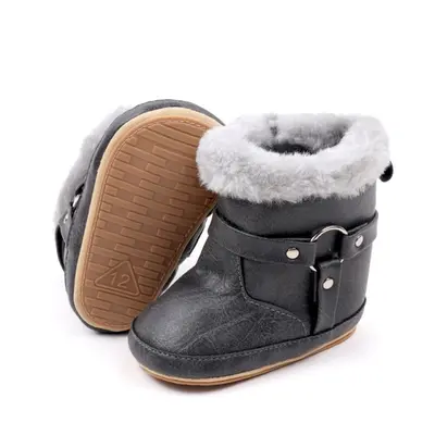 Cizmulite bebelusi gri, cu blanita pufoasa pe margini si detalii elegante ambjz4169-1-ci6