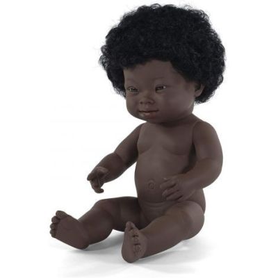 Papusa educationala 38 cm fetita africana cu sindrom down ml31171