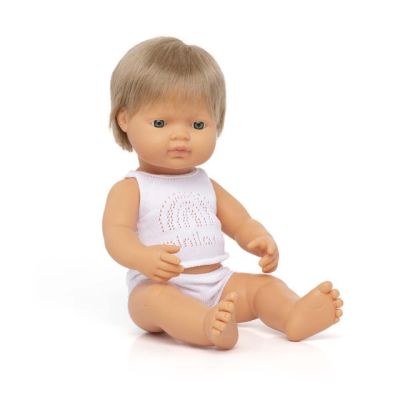 Papusa educativa 38 cm baiat caucazian blond inchis ml31259