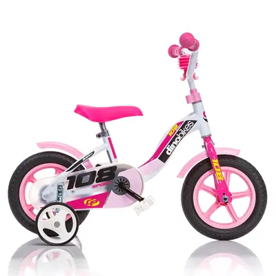 Bicicleta pentru copii model 108 Sport DB-108L-0509 Dino Bikes, 10 inch, culoare alb cu roz SUPDB-108L-0509