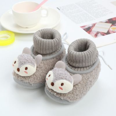 Botosei pentru bebelusi, gri, cu design vulpita si material pufos chlk002-5-ci5