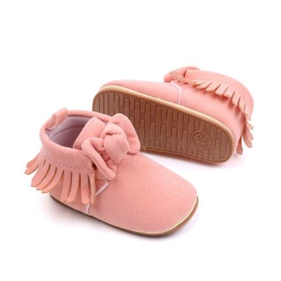 Pantofiori pentru bebelusi, roz cu franjuri chbhx3053-3-va5