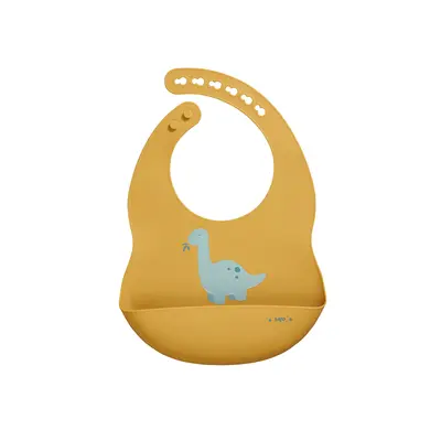 Baveta Din Silicon Cu Buzunar, Ajustabila,   Party   - Dinos Mustard Pjb16624