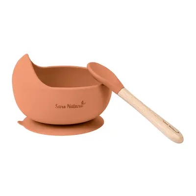 Bol Anti-alunecare Din Silicon Alimentar Si Lingurita, Set De 2 Piese Pentru Diversificare, Copper Pjb17398