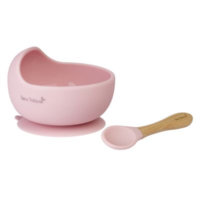 Bol Anti-alunecare Din Silicon Alimentar Si Lingurita, Set De 2 Piese Pentru Diversificare, Light Rose Pjb17403