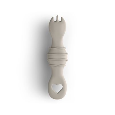Furculita Si Lingura Babysteps   2in1, Silicon Alimentar 100%, Fara Bpa, Bps, Pvc Si Ftalati, Cream Pjbfl_c
