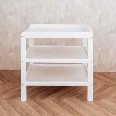 Masa Infasat Pentru Bebelusi, Lemn Masiv, Noble Alb, Cu 2 Rafturi De Depozitare Inalte Pjb270124