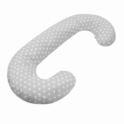 Perna alaptare, New Baby, Cu husa detasabila, In forma de C, Bumbac, Diametru 16 cm, Lungime in jurul circumferintei 285 cm, 100% antialergic, Stars Grey BYN43245