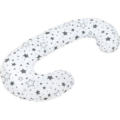 Perna alaptare, New Baby, Cu husa detasabila, In forma de C, Bumbac, Diametru 16 cm, Lungime in jurul circumferintei 285 cm, Stars White/Grey BYN35211